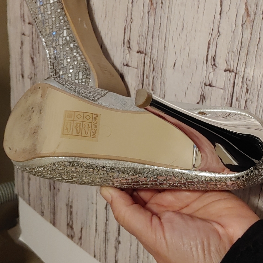 Nobleez silver pattern wedding high heel needle shoes size 8 - Picture 11 of 16